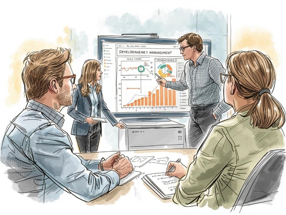 Team reviewing property performance dashboard